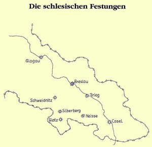 Eine Übersichtskarte mit den Festungen in Schlesien im Jahre 1806