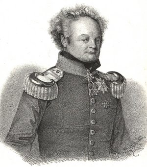 Wilhelm von Müffling (1778-1858) war ein preußischer General, der sich während der Befreiungskriege auszeichnete. Der König ehrte ihn mit beiden Eisernen Kreuzen sowie im Juni 1814 mit dem Pour le Merite mit Eichenlaub.