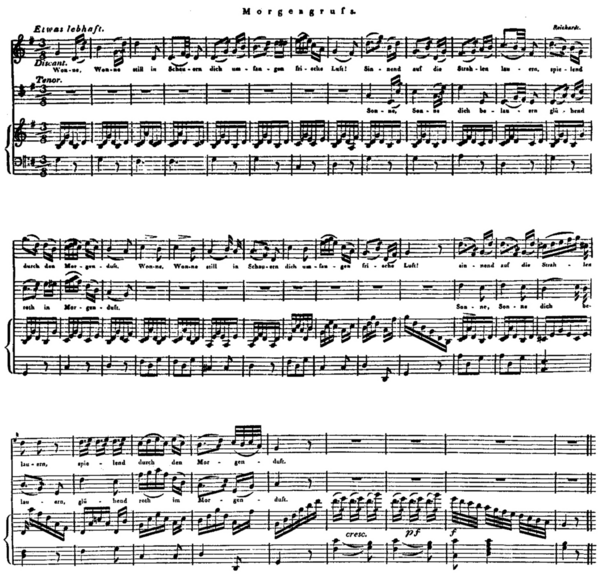 Notenblatt »Morgengruß« Notenblatt zum Lied »Morgengruß« intoniert vom Kapellmeister Reichardt