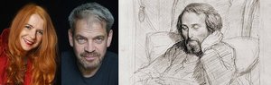 links: Anette Daugardt und Uwe Neumann; rechts: Heinrich Heine (Zeichnung von Charles Gabriele Glyre aus dem Jahre 1851)