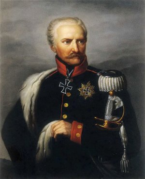 Generalfeldmarschall von Blücher mit dem Großkreuz des Eisernen Kreuzes am als Halsorden und der für ihn geschaffenen Sonderstufe des Eisernen Kreuzes als Bruststern getragen. Gebhard Leberecht Blücher von Wahlstatt (1742-1819) war preußischer Husarenoffizier und Generalfeldmarschall, der als »Marschall Vorwärts« nicht nur bei seinen Soldaten populär war.